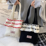 UAKISS  -  2024 Ladies Sweet Knitted Handbag Small Skirt Patchwork Armpit Shopping Bags New Women's Winter Wool Tote Bag Soft Shoulder Bag