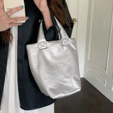 UAKISS  - Korean 2024 New Waterproof Versatile Silver Minimalist Women's Handbag Fashion Soft Leather High Quality Water Bucket Bag Ins