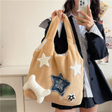 UAKISS  -  All Match Women Students High-capacity Tote Bags Y2k Fluffy Kawaii Star Handbags New Female Casual Vintage Shoulder Underarm Bag