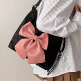 UAKISS  -  Pink Bow Womens Shoulder Bag Korean Style Fashion Large Capacity Sweet Backpack Cute Exquisite Elegant New Female Tote Bag