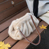 UAKISS  -  Small Faux Fur Shoulder Bags for Women 2024 Y2K Winter Korean Fashion New Females Handbags Trend Chain Underarm Bag