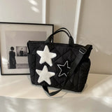 UAKISS  -  Korean Streetwear Women Fashion Handbags Y2k Grunge Padded Underarm Bag Vintage Flocking Star Shoulder Tote Bags High-capacity