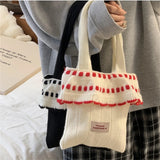 UAKISS  -  2024 Ladies Sweet Knitted Handbag Small Skirt Patchwork Armpit Shopping Bags New Women's Winter Wool Tote Bag Soft Shoulder Bag