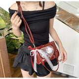 UAKISS  -   Aesthetic Women Handbags Heart Shaped Transparent Underarm Shoulder Bags Ribbon Lace Small Capacity Crossbody Ita Bolso