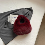 UAKISS  -  Cute Small Faux Fur Shoulder Bags for Women 2024 Y2K Winter Korean Fashion New Handbags and Purses Trend Warm Tote Bag