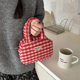 UAKISS  -   Vintage Cute Handbag for Women Red Plaid Letter Soft Kawaii Crossbody Bag Autumn Winter New Luxury Designers Shoulder Bag