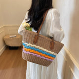 UAKISS  -  Big Straw Weave Tote Bags for Women 2025 Spring Korean Fashion Summer Shoulder Bags Lady Handbags Females Beach Bag