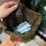 UAKISS  -  2024 Ladies Sweet Cartoon Knitted Armpit Shopping Bag Winter Wool Hand Knitting Weaving Tote Bags Fashion Large Capacity Handbag