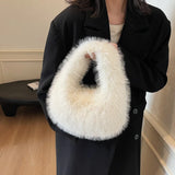 UAKISS  -  Cute Small Faux Fur Shoulder Bags for Women 2024 Y2K Winter Korean Fashion New Handbags and Purses Trend Warm Tote Bag