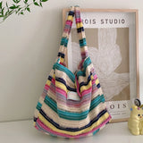 UAKISS  -  Colorful Knitted Women's Shoulder Bag Sweet Vintage Ladies Shopping Bags Large Capacity Wool Rainbow Female Travel Tote Handbags