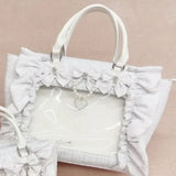 UAKISS  -  Sweet Y2k Aesthetic Transparent Bow Ita Bag Casual Chic Ruffle Fashion Women's Handbags All Match Kawaii Shoulder Crossbody Bags