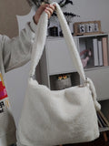 UAKISS  -  Solid Color Soft Fluffy Plush Women Messenger Bags Large Capacity Female Casual Tote Winter Lamb Faux Fur Ladies Shoulder Bag