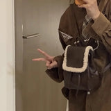 UAKISS  -  Patchwork Fluffy Fashion Mini Backpack Korean Ins Simple All Match Women's Bags Girls Y2k Aesthetic Casual Chic Backpacks Trendy