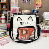 Uakiss Cute Shoulder Bag for Women Cat Kawaii Large Capacity Casual Ita Bag Embroidery College Style Lolta Transparent Handbag