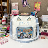 Uakiss Cute Shoulder Bag for Women Cat Kawaii Large Capacity Casual Ita Bag Embroidery College Style Lolta Transparent Handbag