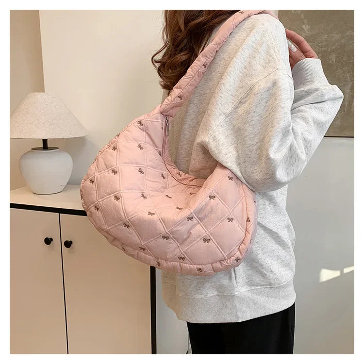 Uakiss Pink Womens Shoulder Bag Bow Cute Y2k Luxury Designer Sweet Crossbody Bag Lightweight Exquisite Commuter Female Handbag