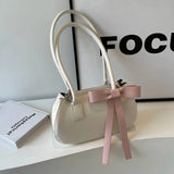 UAKISS  -  Harajuku Bow Pink Shoulder Bags Women 2025 Fairycore Aesthetic Leather Underarm Bag Ladies Versatile Casual Handbag Y2k