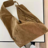 UAKISS  -  Suede Hasp 2025 High Quality Autumn Designer Tote Bag Solid Color High Beauty Fashion Handbag Soft Simple Fashion Shoulder Bag