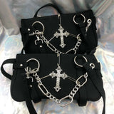 UAKISS  -  Women Small Cross Shoulder Bag Gothic Grunge Black Handbag Fashion Chain Y2k Underarm Bags Girls Punk Purse Ins Motor Biker New