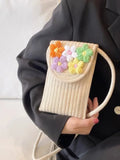 UAKISS  -  New Straw Woven Bag Mobile Phone Bag Female Summer Net Red Wool Flower Mini Mobile Phone Bag and One Should