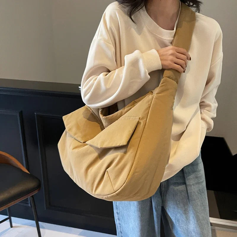 UAKISS  -  Trendy Women's Big Soft Cloth Shoulder Bag Solid Color 2025 Spring Y2k Casual Style Handbags Females Crossbody Bags