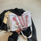 UAKISS  -  Y2K Pain Bag For Women  Latest Trends Acrylic Chain Handbag Personalized Photo Album Denim Fabric Underarm Shoulder Tote Bag