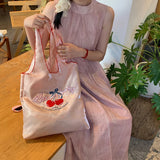 UAKISS  -  Pink Satin Tote Bags Chelsea Bow Embroidery Commuter Shoulder Bags Casual Peplum Vest Bag