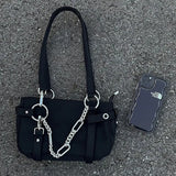 UAKISS  - 2024 New Personality Black Handbag Multi-function Chains Design Modern All-match Commuter Shoulder Pack Fashion Y2k Style Bags