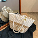 UAKISS  -  Summer Woven Shoulder Bag Women Beach Shoulder Bag Female Straw Knitted Handmade New Handbag Purse Travel Tote Bags