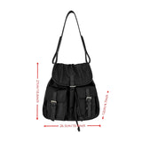 UAKISS  - Fashionable Versatile Tote Bag Drawstring Design Shoulder Bag Tooling Wind Practical Handbag Unisex Magnetic Buckle Bucket Bag