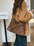 UAKISS  -  Vintage Lage Capacity Crossbody Bag For Women Simple Solid Designer Luxury Tote Bag High Quality PU Leather Handbags