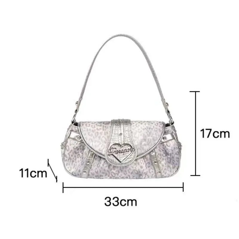 Uakiss Leopard Printed Y2k Shoulder Bags High Quality Streetwear Crossbody Bags Rivet Decor Punk Underarm Bags Fashion Bags For Women