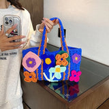 UAKISS  -  Large Capacity Flower Knitted Tote Bag Casual Hollowed Out Reusable Shoulder Bag Handmade Shopping Bags Women