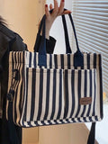 UAKISS  -  Versatile Vertical Stripes Shoulder Bag For Women Large Capacity Casual Multi-Pocket Canvas Tote Bag Women's Shoulder Bag