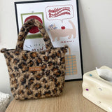 UAKISS  -  Autumn Winter Fashion Plush Leopard Print Handbag Canvas Shoulder Bag Adjustable Crossbody Bags With Zipper