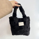 UAKISS  -  Women Fashion Checkered Furry Bucket Bag Winter Handbag Soft Plush Tote Bags