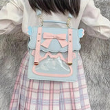 UAKISS  -  Cute Sweet Shoulder Bag for Women Bow Contrast Color Lolita Jk Square Student Small Backpack Casual Leather New Backpack