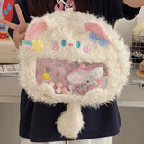 Uakiss Cat Shoulder Bag for Women Plush Sweet Fashion Y2k Small Backpack Japanese Style Transparent Casual Lolita Female Ita Bag