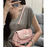 UAKISS  -  Pink Y2k Womens Shoulder Bag Elegant Fashion Casual Bow Sweet Handbags Exquisite Literary Korean Style New Aesthetic Bag