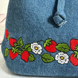 UAKISS  -  Denim Strawberry Flower Lace Backpack Casual Schoolbag Handbag Student Leisure Travel Commuter Backpack