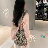 UAKISS  -  Japanese Leopard Tote Canvas Bags Women Vintage Grunge Casual Shoulder Bag Y2k Aesthetic Streetwear Harajuku Handbags Crossbody