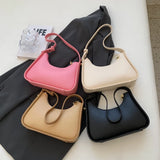 UAKISS  -  Retro Solid Color Letter PU Leather Small Underarm Shoulder Side Bags for Women 2024Simple Purses and Handbags