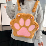 UAKISS  -  Kawaii Y2K Style Backpack Plush Large Capacity Back Bag Girl's School Bag Cartoon Cat's claw Bags Gifts For Girlfriend Children