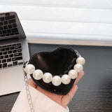 UAKISS  - Heart Pearl Chain Mini Bags for Women Korean Fashion Kawaii Sweet Shoulder Handbags Simple Elegant Crossbody Bag Y2k Aesthetic