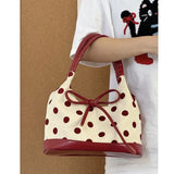 UAKISS  -  Retro Dot Red Handbag Women Versatile Bow Large Capacity Casual Shoulder Bags Ladies Sweet Cute Underarm Bag Aesthetic