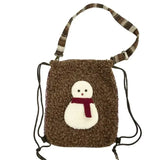 UAKISS  -  Women Drawstring Students Cute Schoolbags Casual Japanese Cartoon Kawaii Fluffy Backpack Girls Sweet Y2k Shoulder Crossbody Bags