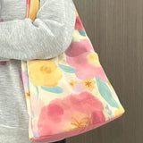 UAKISS  -  Sweet Y2k Flower Print Women's Handbags Harajuku Streetwear Shoulder Underarm Bag Fashion Kawaii Canvas Tote Bags High-capacity