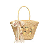 UAKISS  -  Summer Big Straw Bags for Women Handmade Beach Bags 2024 Korean Fashion Ribbon Woven Handbags Travel Shopper Shoulder Bags