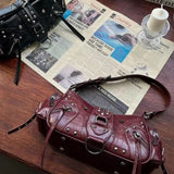 UAKISS  -  Vintage Black Y2k Shoulder Bags Women Sweet Cool Hot Girls Rivet Pu Leather Handbag Ladies Moto Biker Underarm Bag Chic