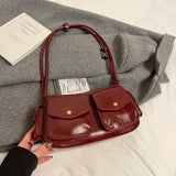 UAKISS  -  Small PU Leather Double Pockets Underarm Bags for Women 2024 Y2K Ladies Shoulder Bag Females Tote Bag Retro Handbags